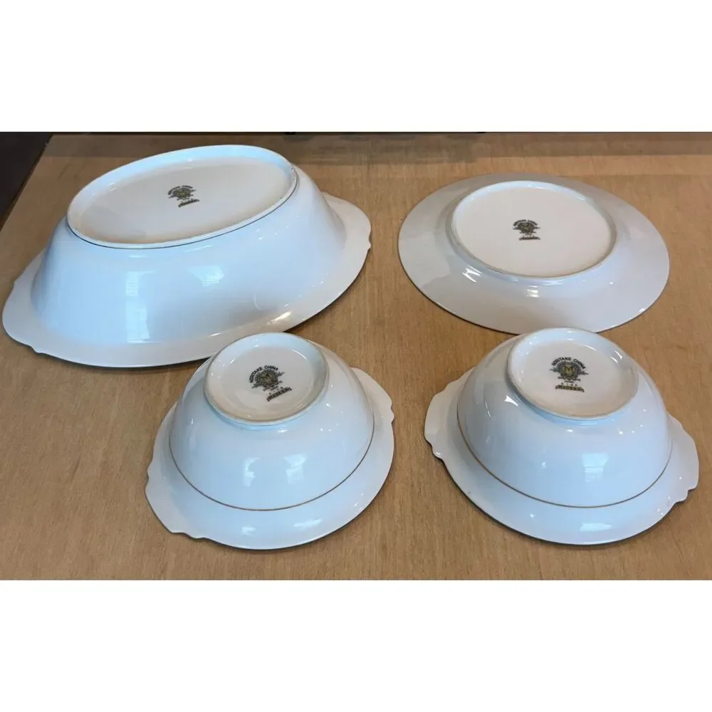 Vintage Noritake China Madera Oval Serving Platter Plate Bowls Gold Trim
